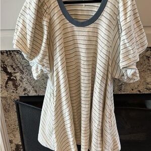 Free People Cream and Blue Striped Dress
